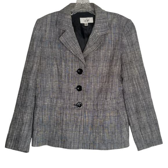 LeSuit Gray Plaid Linen Blend Blazer Sz 12 - Picture 1 of 8